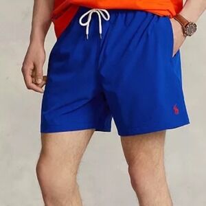 Polo Ralph Lauren Mens Royal Blue Red Pony Mesh Lined Swim Trunks Shorts Medium